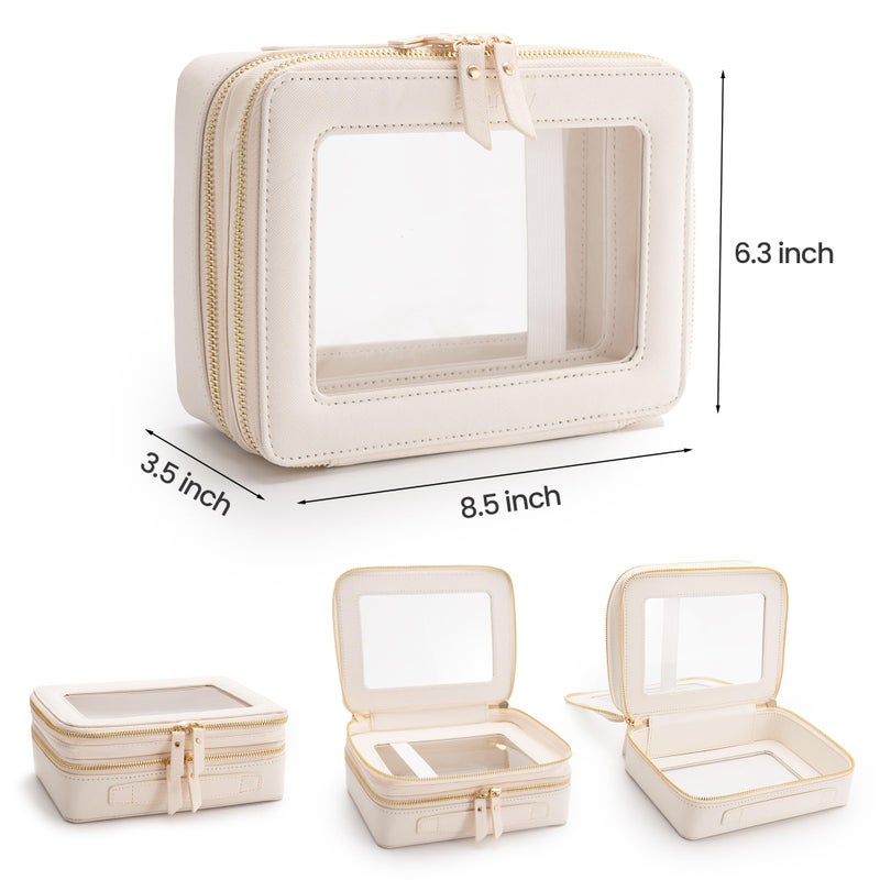Aveniee Large Clear Makeup Bags, Double Layer Cosmetic Bags with Separate Brush Compartment, Travel Toiletry Bag Cosmetic Train Case, Travel Accessories Organizer for Women(2 Layers, White) - Image 2